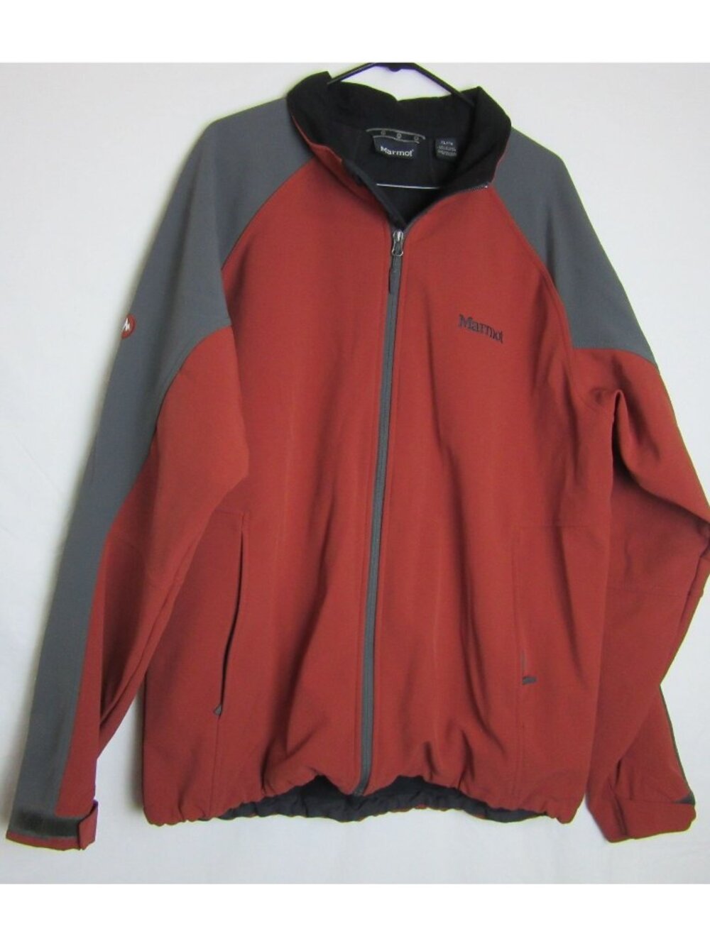 Marmot Softshell Jacket Windbreaker Men XL Full Zip Nylon Blend Gray Red Outdoor